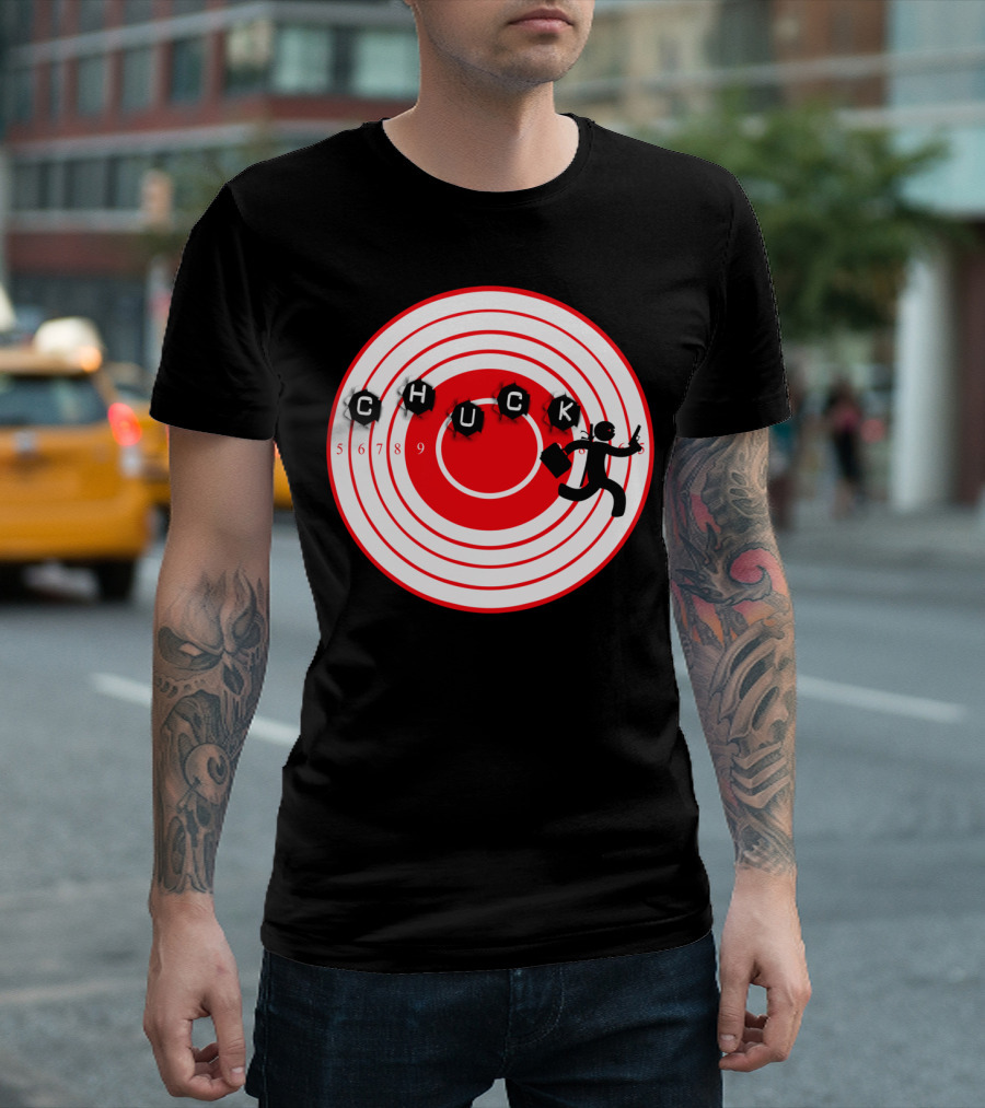 Chuck Ninja Man Target Board Bullseye Figure with Stars and Numbers T-Shirt