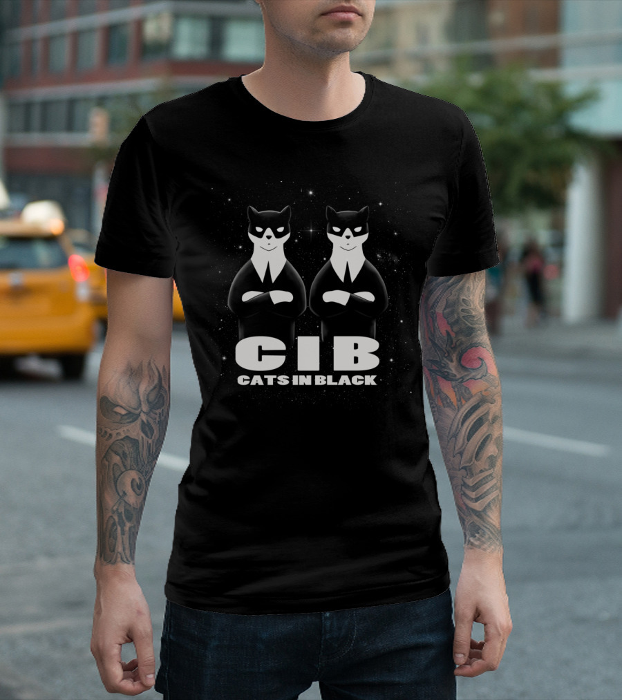 CIB Cats In Black Space-Themed Feline Duo T-Shirt