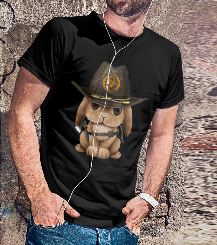 Baby Bunny In Cowboy Hat Zombie Hunter Biohazard T-Shirt