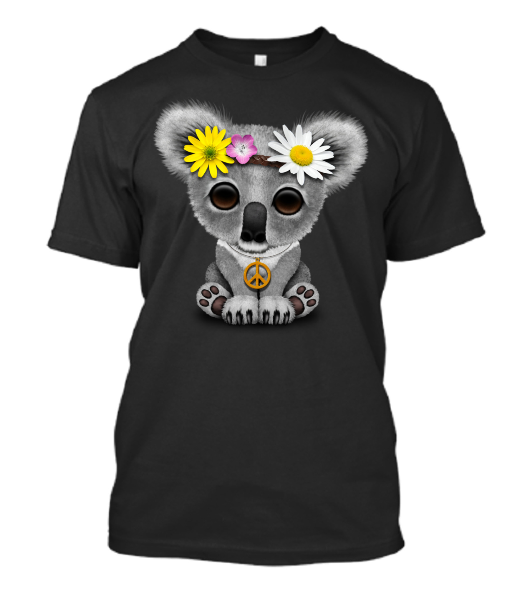 Cute Baby Koala With Flowers And Peace Sign Hippie T-Shirt