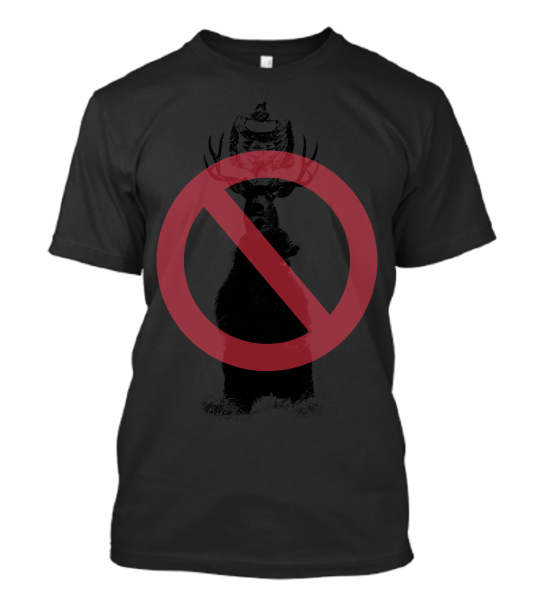 No Wildness Allowed Red Prohibition Over Antlered Bear T-Shirt