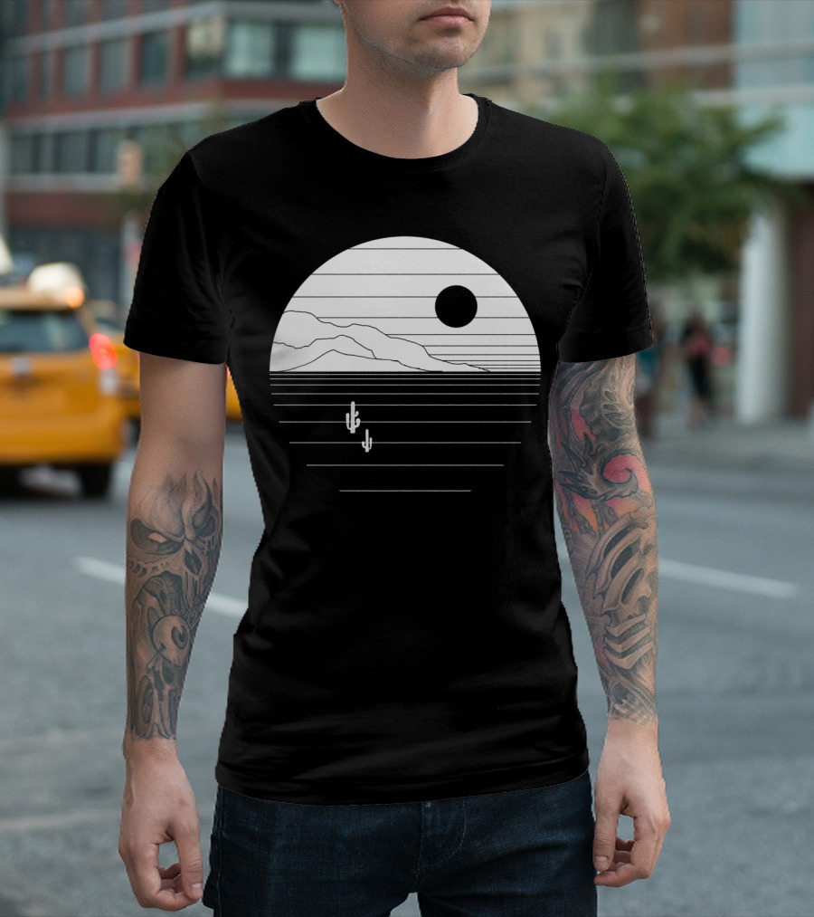 A Hole In The Moon Cactus Desert Minimalist Sunset T-Shirt