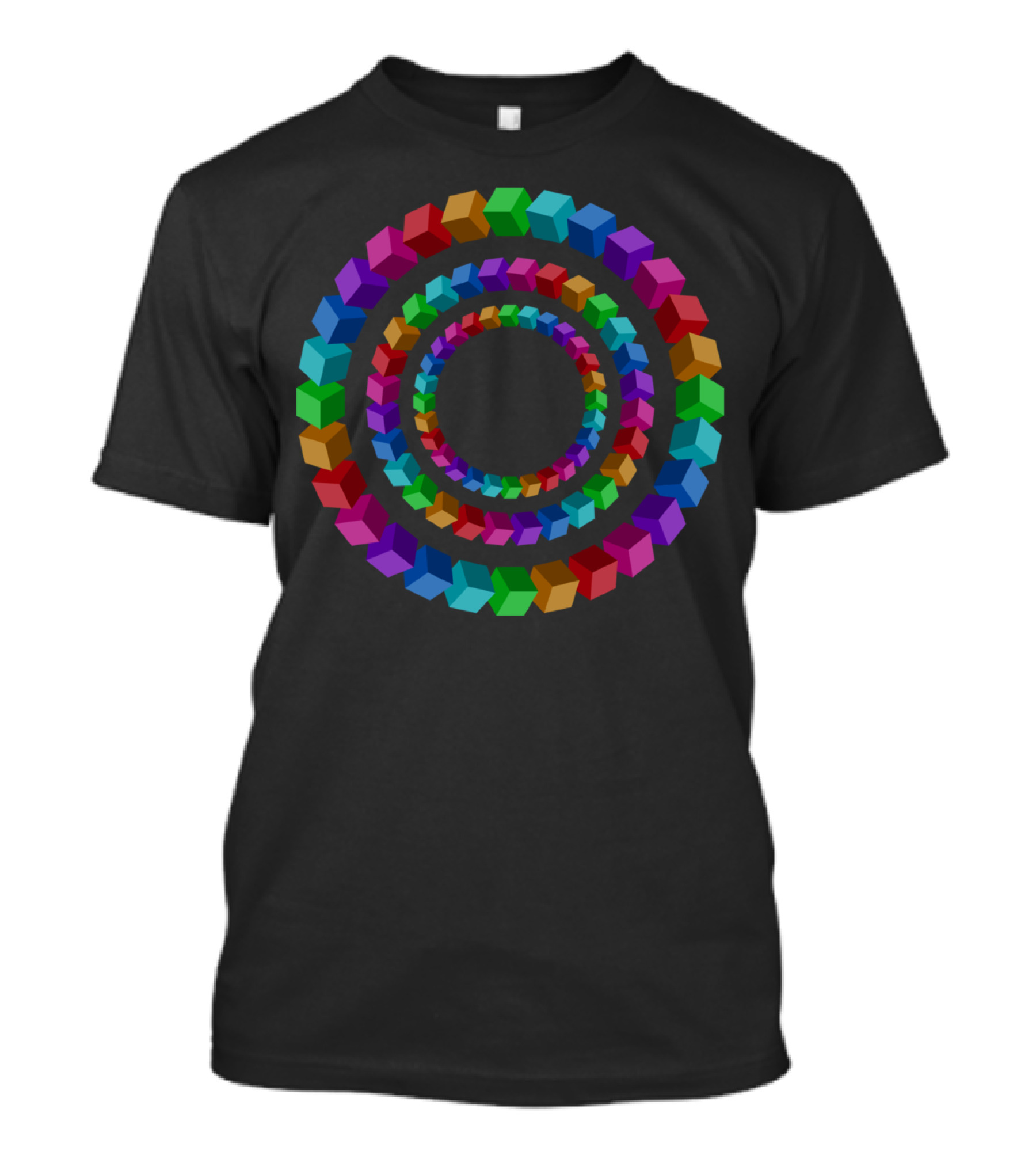 Colorful Geometric Cubes Circles Illusion T-Shirt