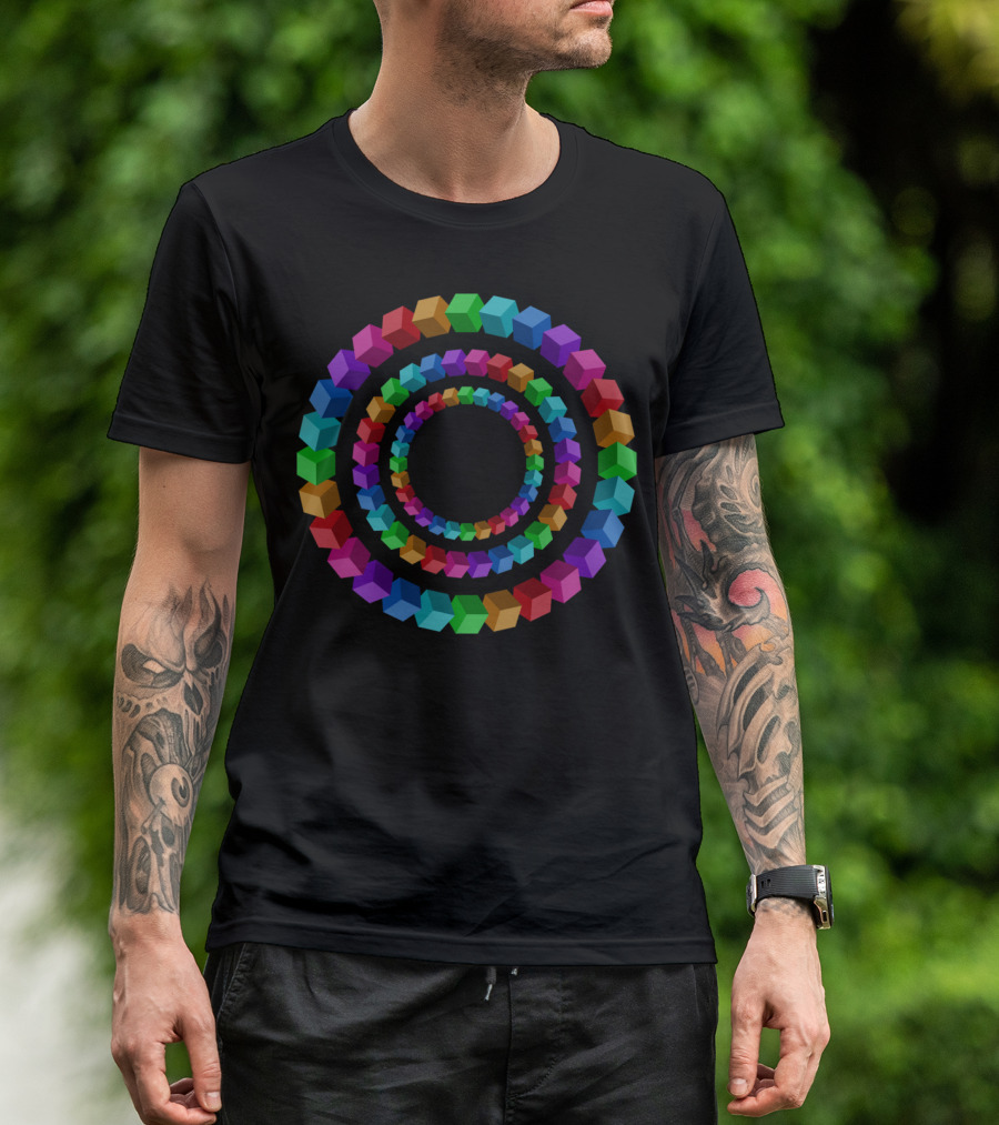 Colorful Geometric Cubes Circles Illusion T-Shirt