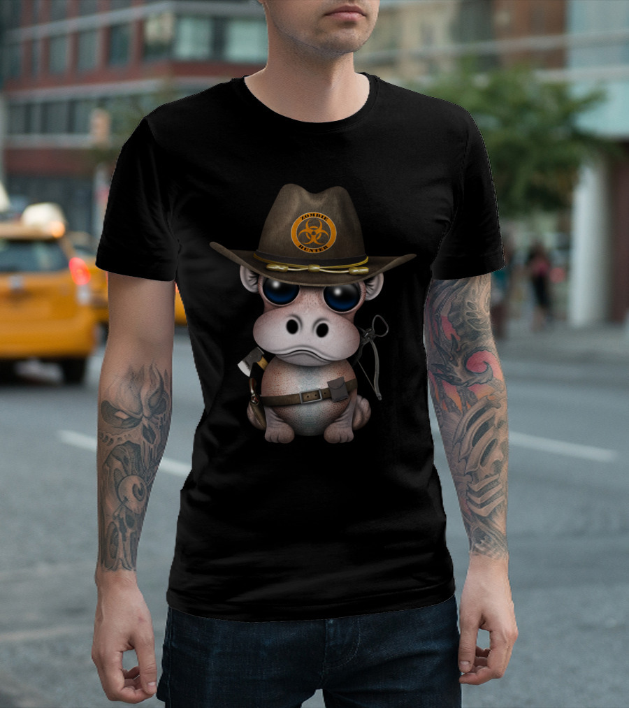 Baby Hippo Zombie Hunter Biohazard Hat T-Shirt