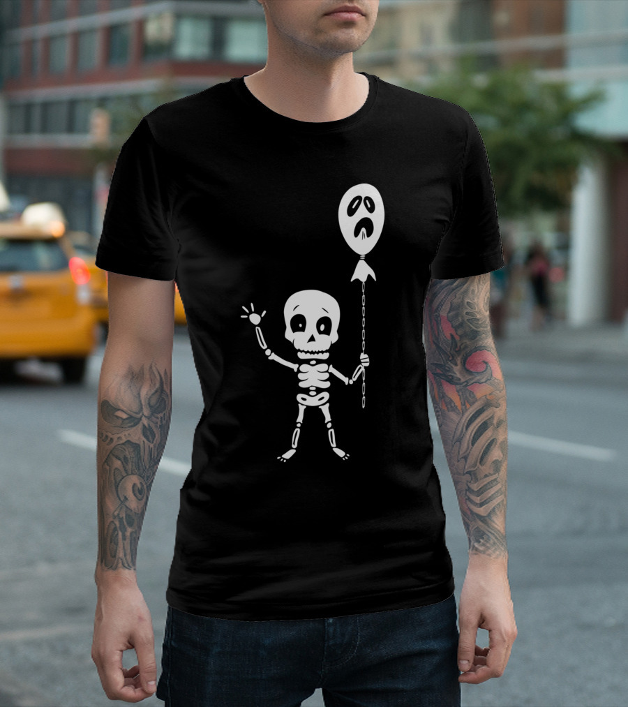 Skeleton Waves with Ghost Balloon Spooky T-Shirt