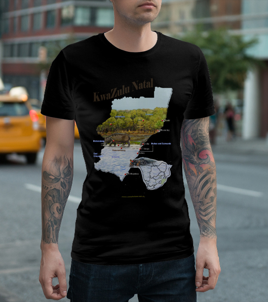 KwaZulu Natal Map with Wildlife and Cities T-Shirt