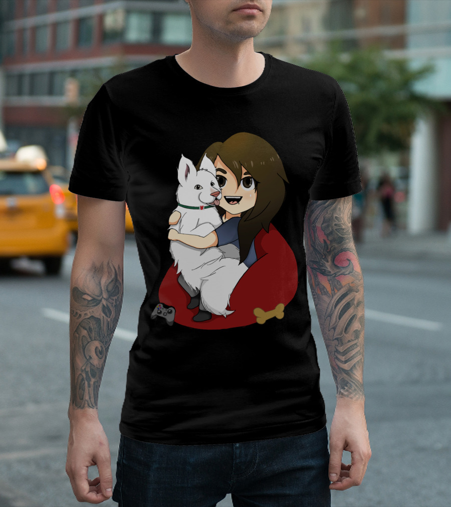 Ghost Cuddles Case By with Girl and Dog on Bean Bag with Video Game Controller T-Shirt