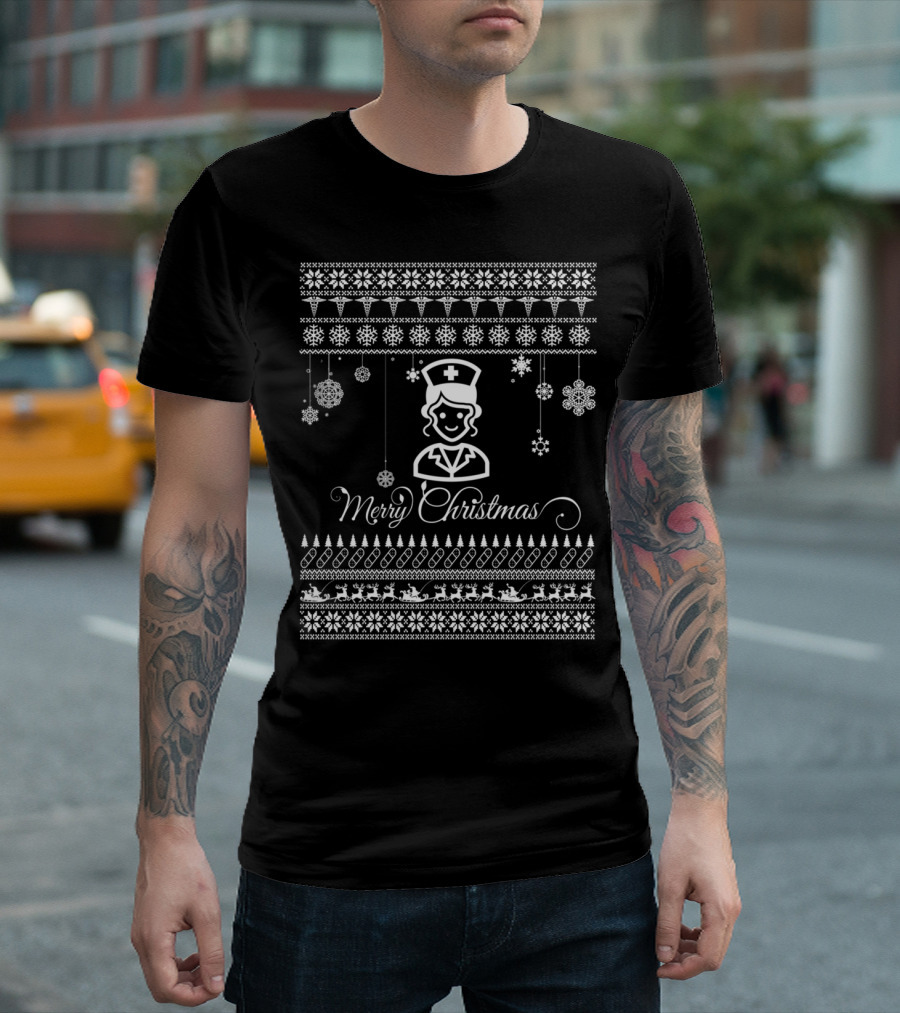 Merry Christmas Nurse Festive Snowflake T-Shirt