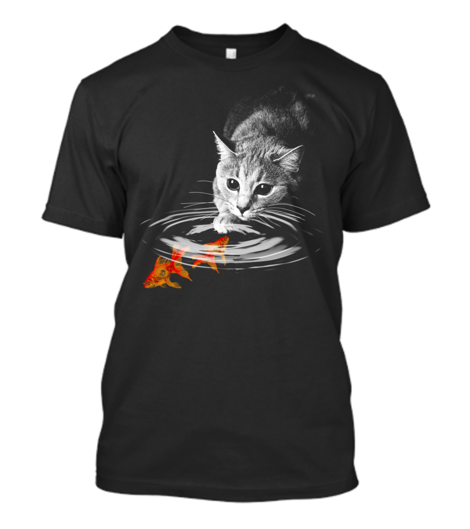 Cat Staring At Koi Fish In Water Ripples T-Shirt