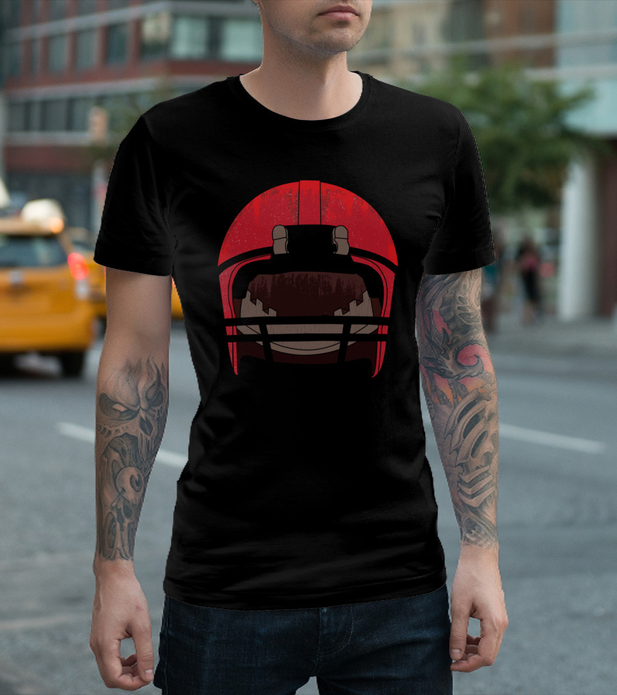 Football Helmet Red And Brown T-Shirt