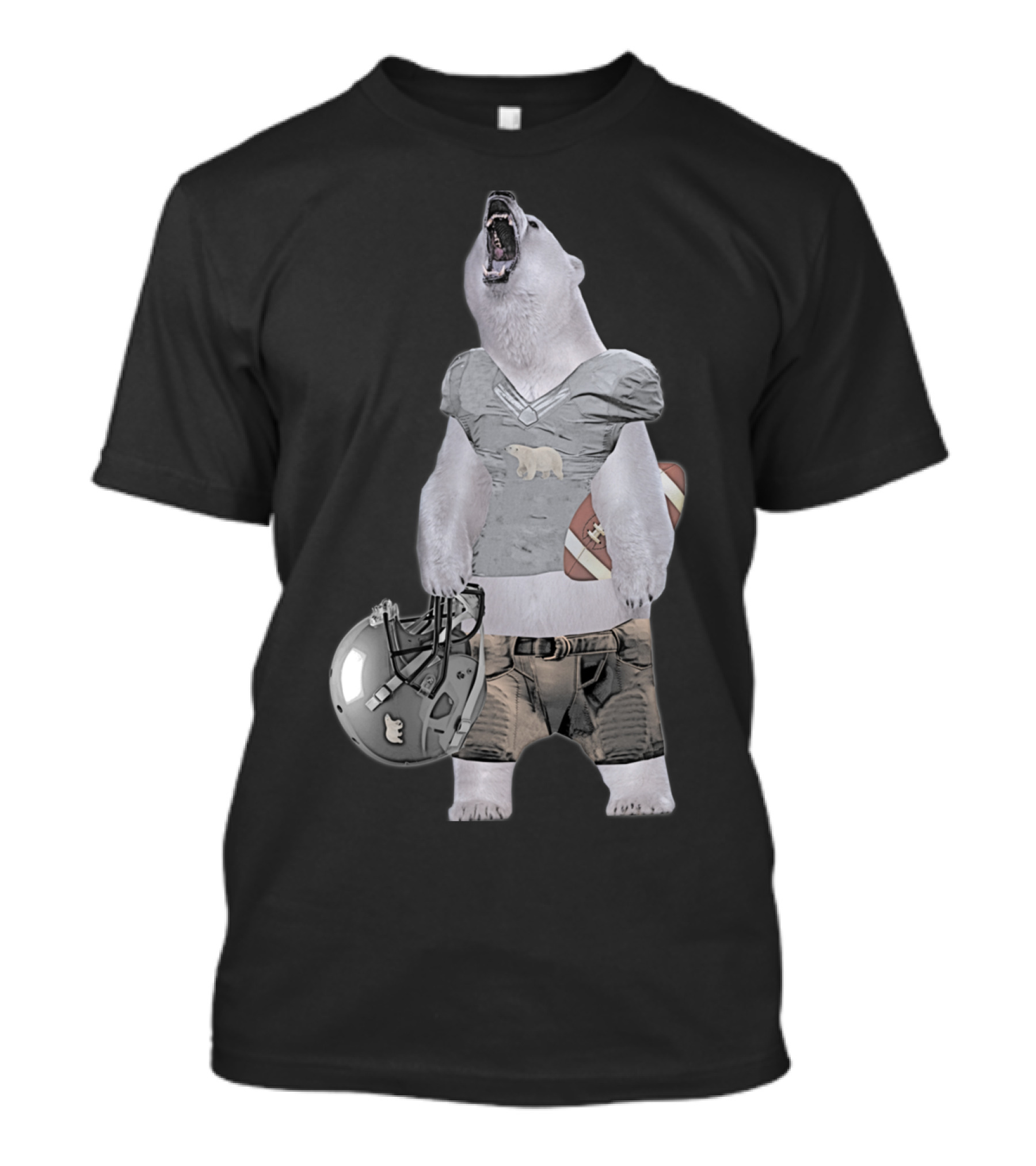 Polar Bear Holding Football Wearing Helmet And Jeans T-Shirt