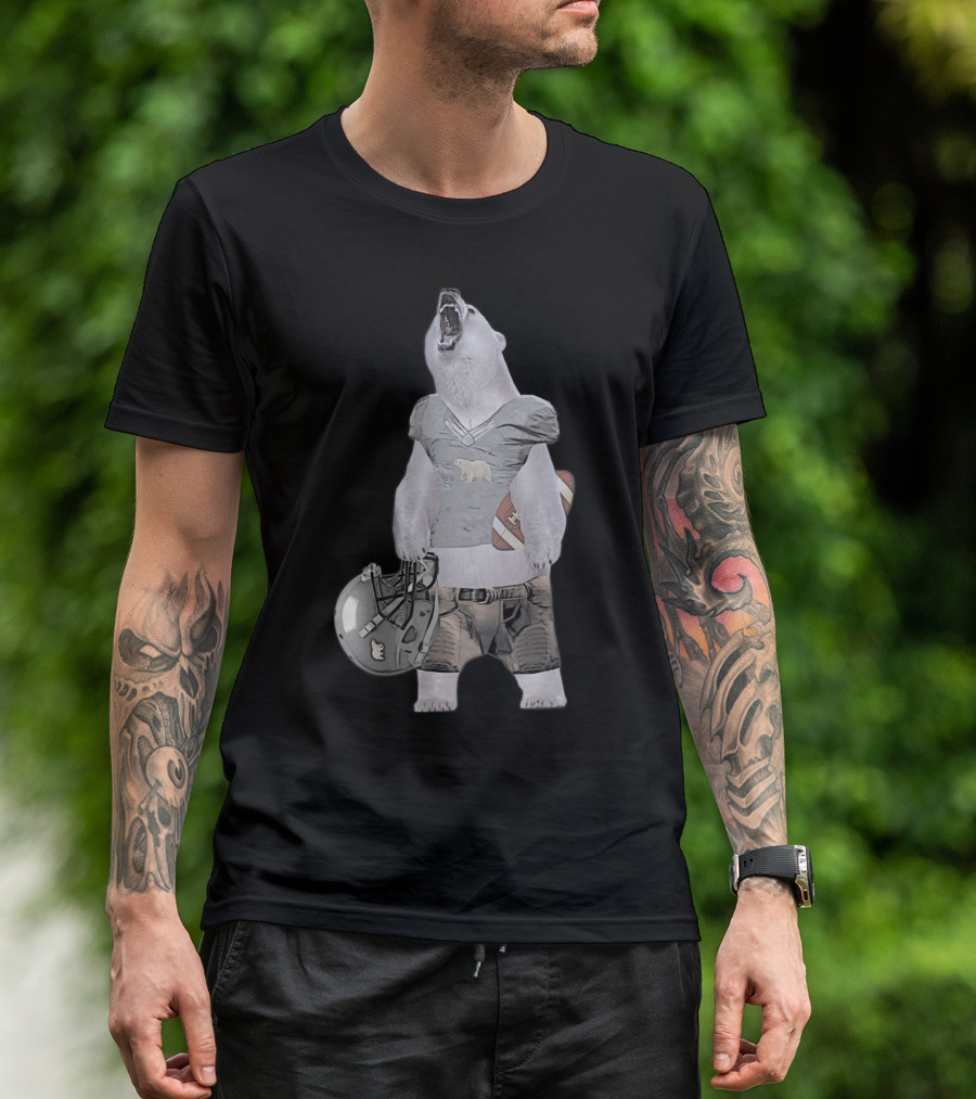 Polar Bear Holding Football Wearing Helmet And Jeans T-Shirt