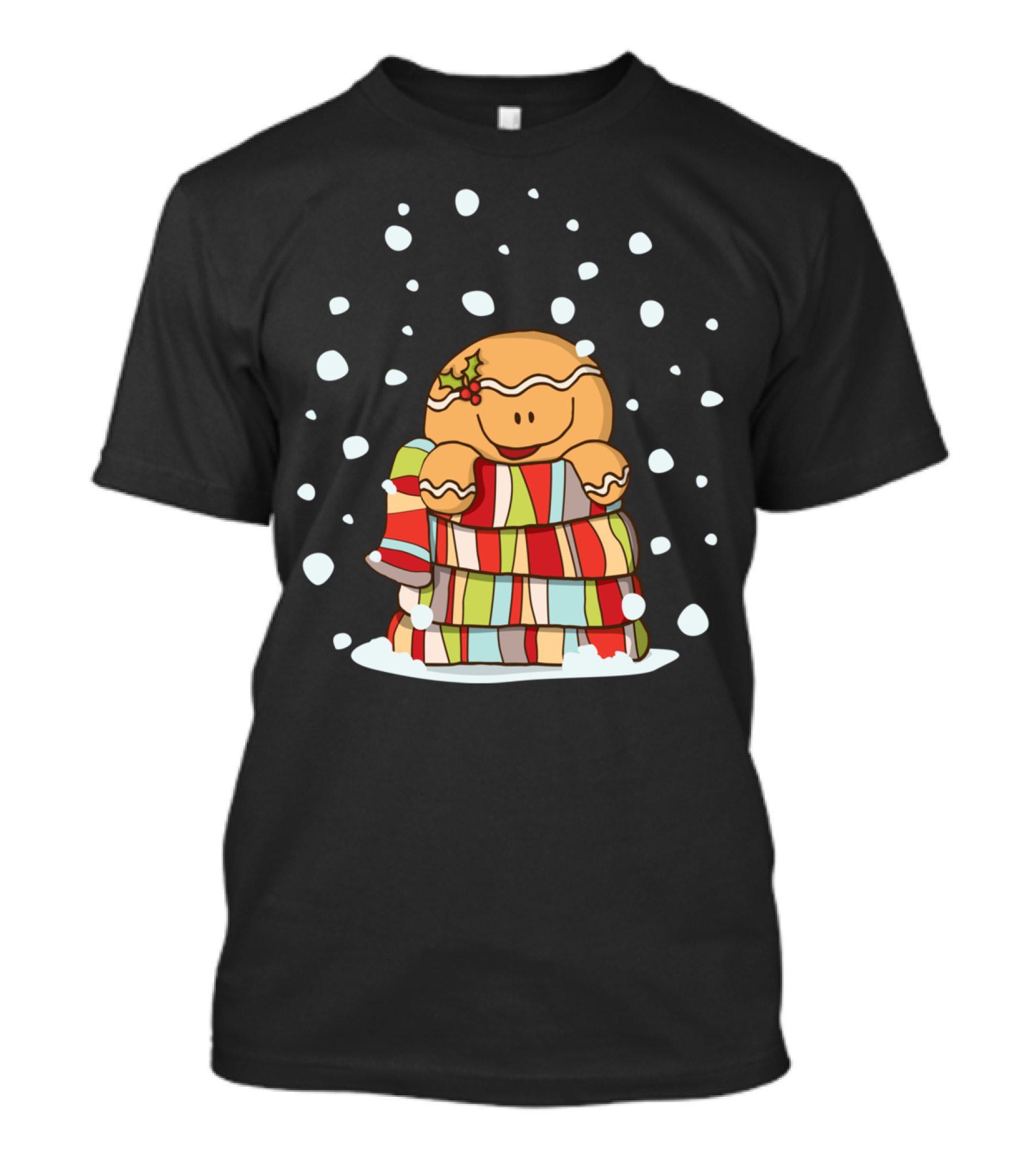 Gingerbread Man Cookie With Colorful Blanket And Snowflakes Warm Wishes T-Shirt