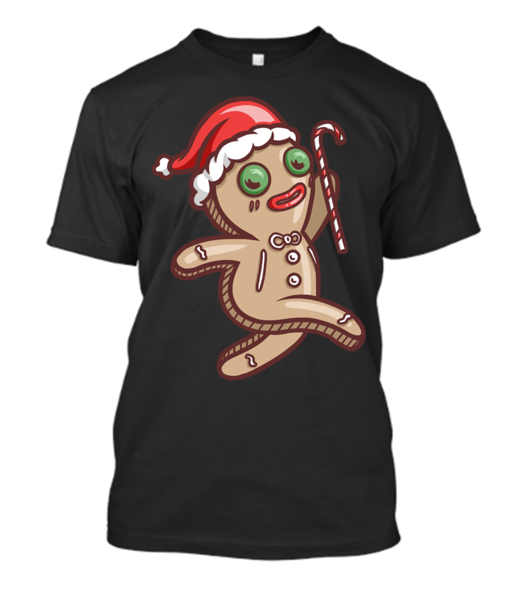 Gingerbread Man Santa Hat Candy Cane T-Shirt