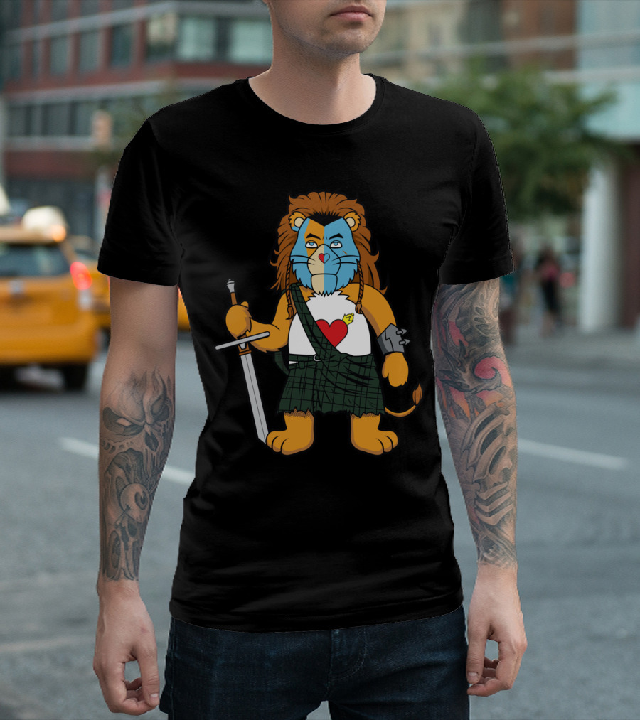 Braveheart Lion Holding Sword with Heart Tartan and Painted Face T-Shirt