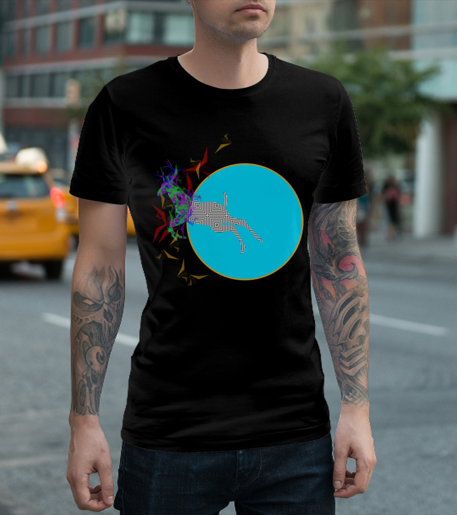 Break The Norm Geometric Deer Shattering Colorful Circle T-Shirt