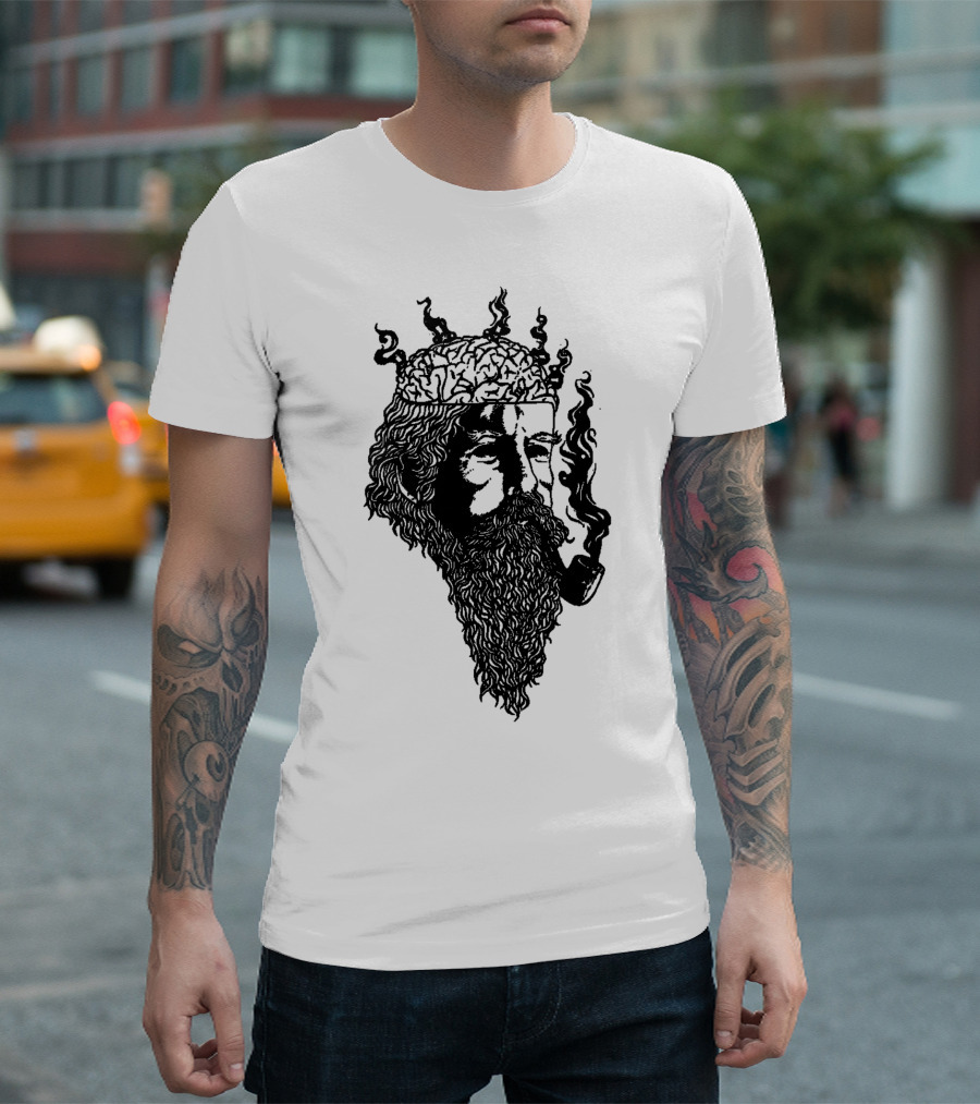 Heavy Smoke Beard and Pipe with Brain Flames T-Shirt