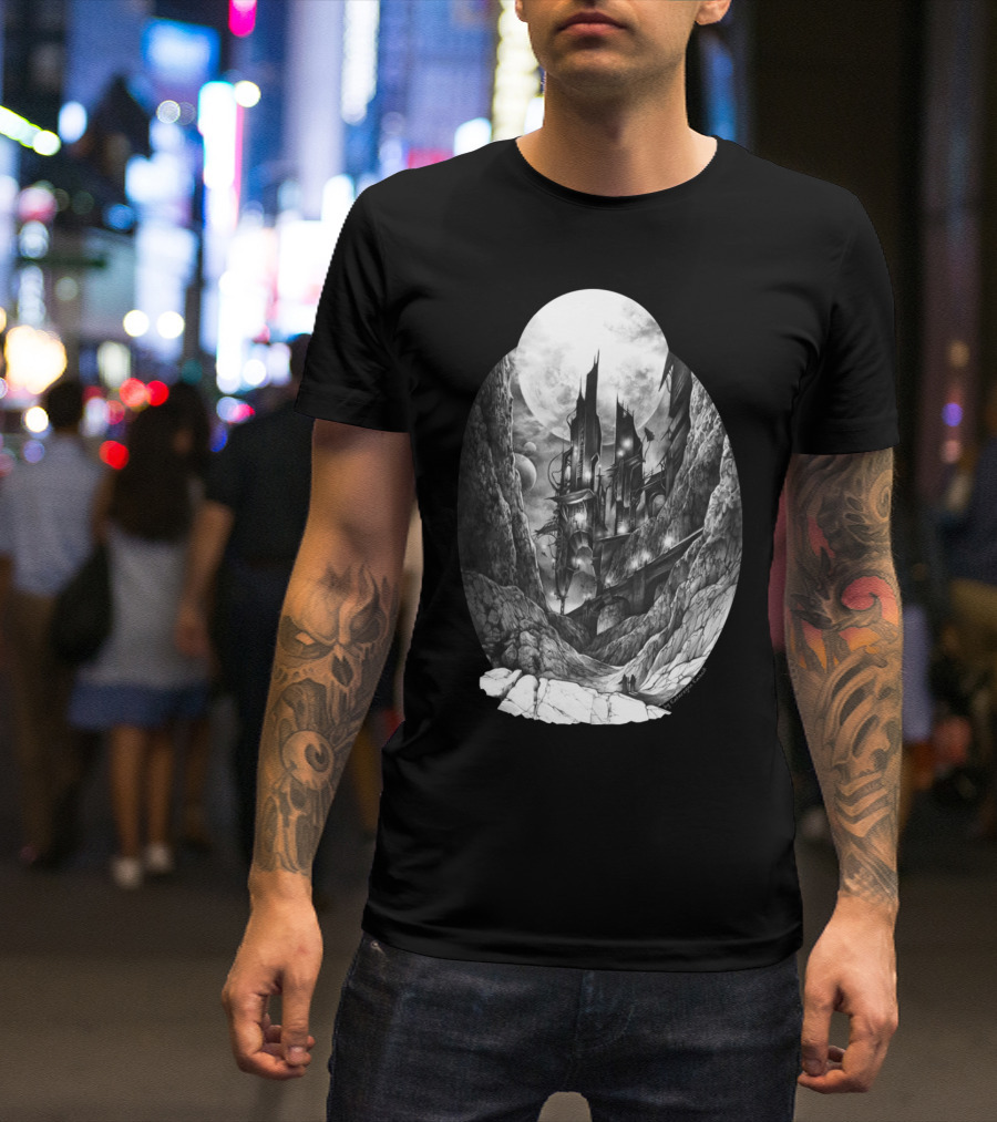 City In The Far Future: Futuristic Skyline With Towering Structures And Rocky Landscape T-Shirt