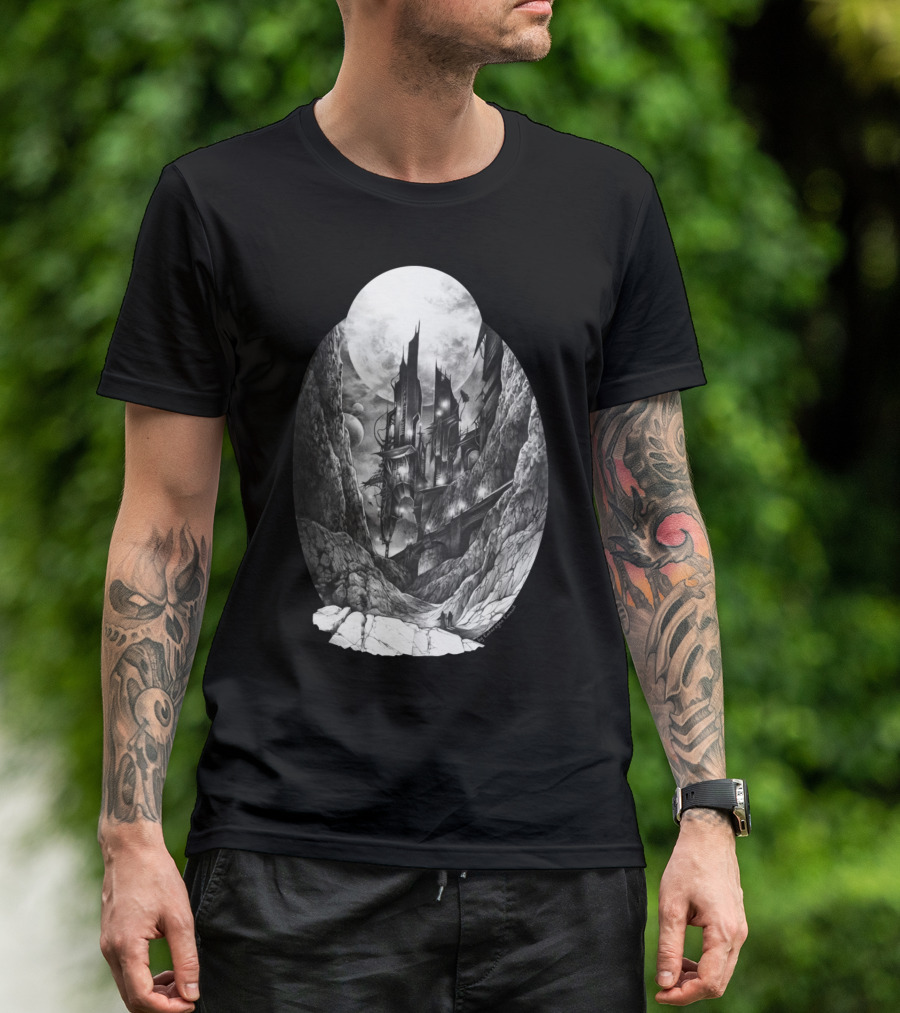 City In The Far Future: Futuristic Skyline With Towering Structures And Rocky Landscape T-Shirt