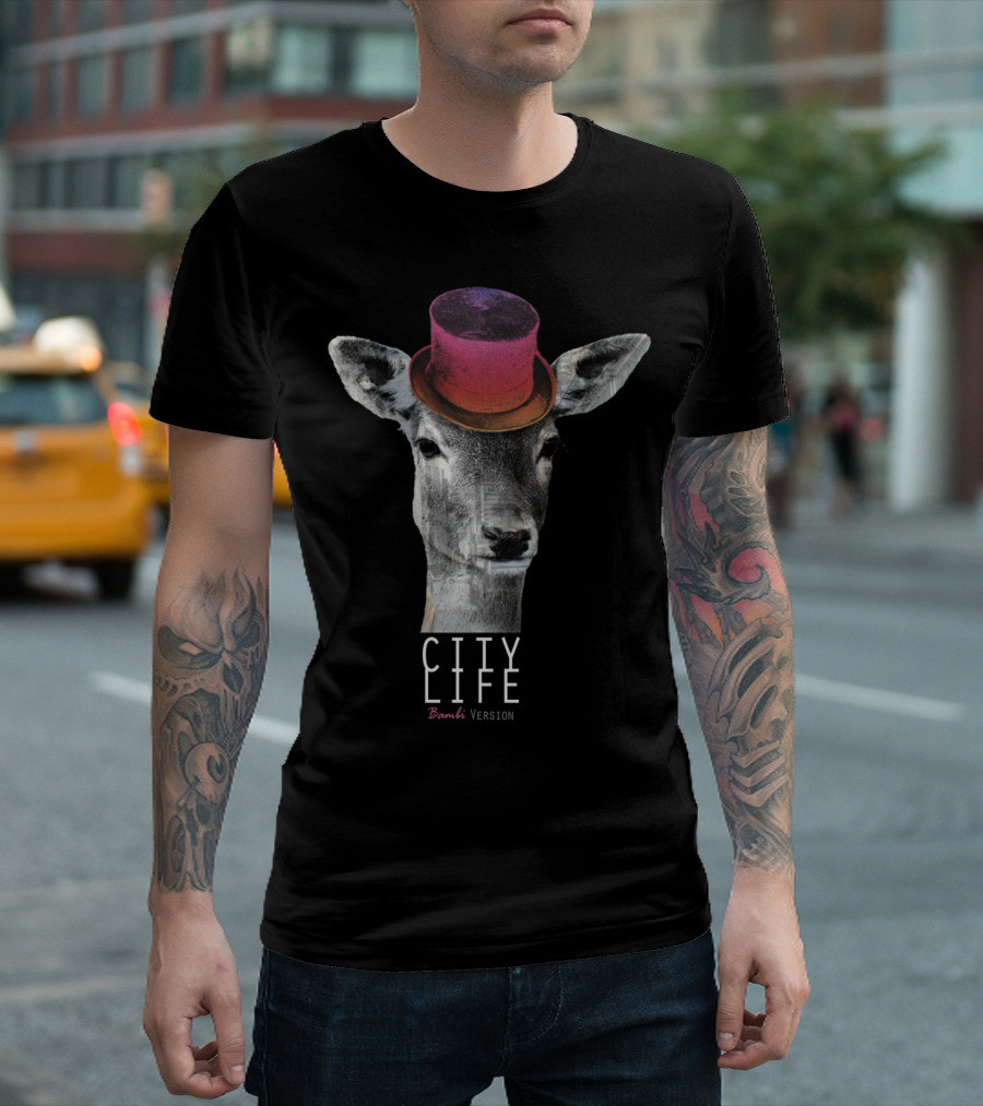 CITY LIFE Bambi Version Deer with Top Hat T-Shirt