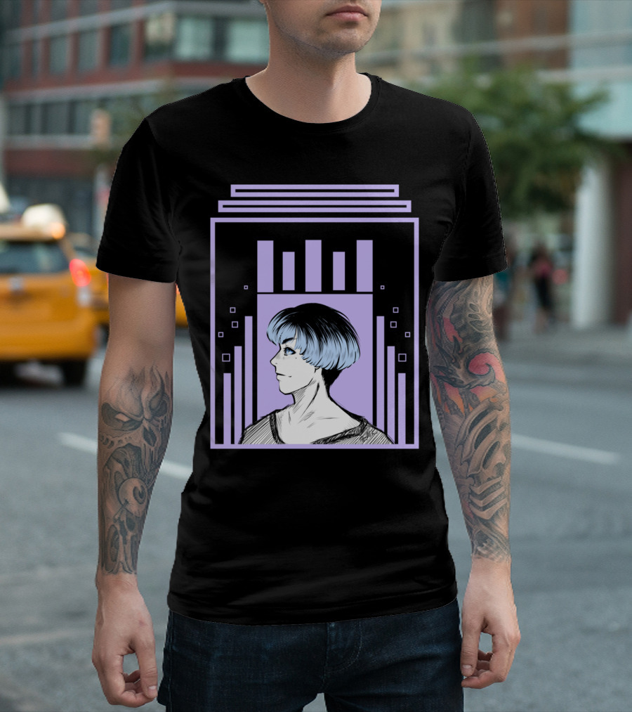 Digital Winter Monochrome Portrait with Geometric T-Shirt