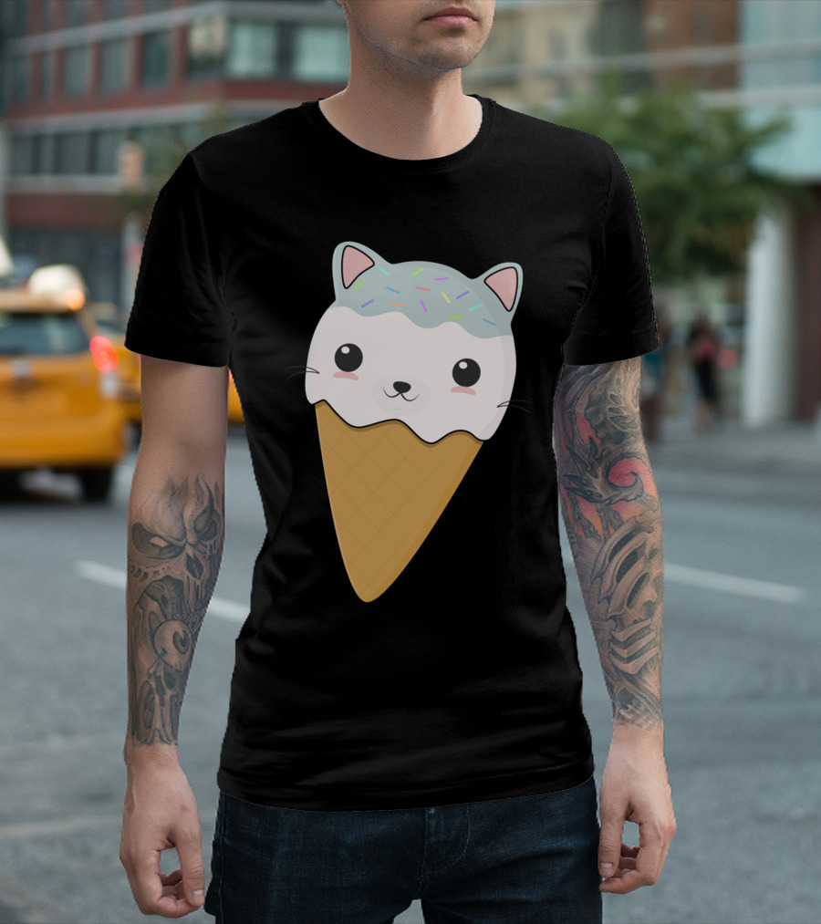 Cute Cat Ice Cream Cone Sprinkles H T-Shirt