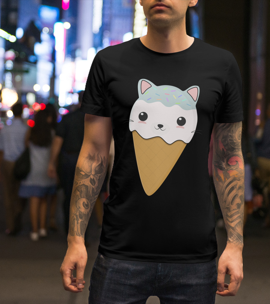 Cute Cat Ice Cream Cone Sprinkles H T-Shirt