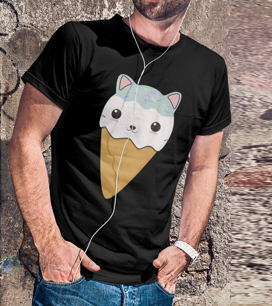 Cute Cat Ice Cream Cone Sprinkles H T-Shirt