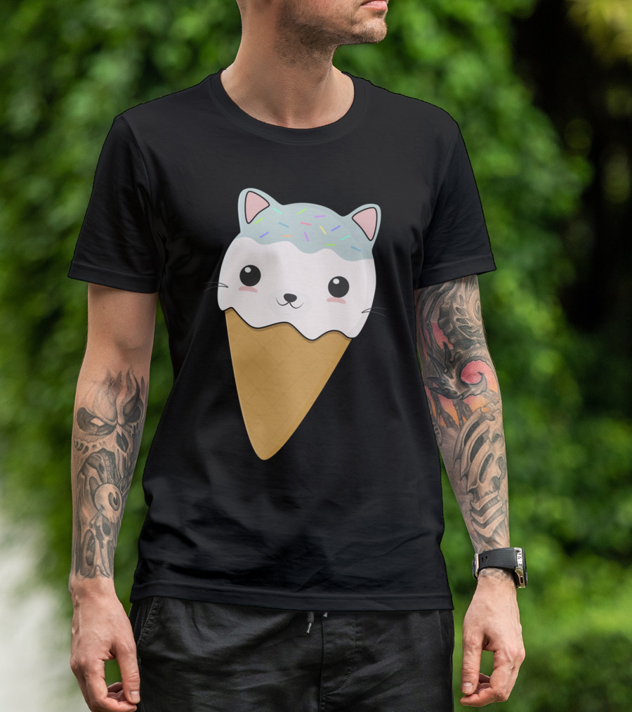 Cute Cat Ice Cream Cone Sprinkles H T-Shirt