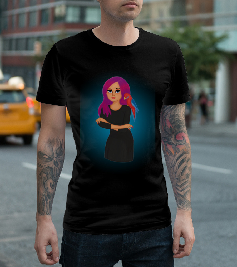 Girl With Colorful Hair and Bird Companion T-Shirt