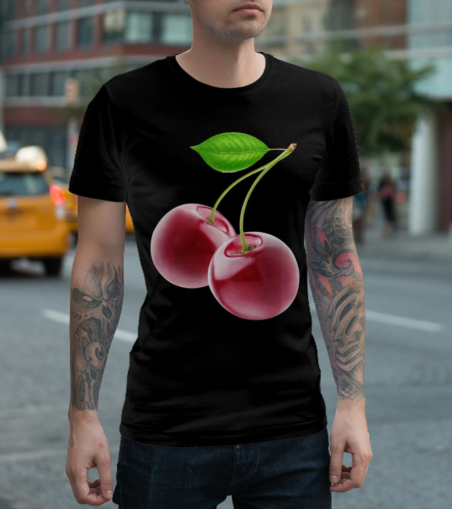 Two Sweet Cherries Sti Cherries With Green Leaf T-Shirt