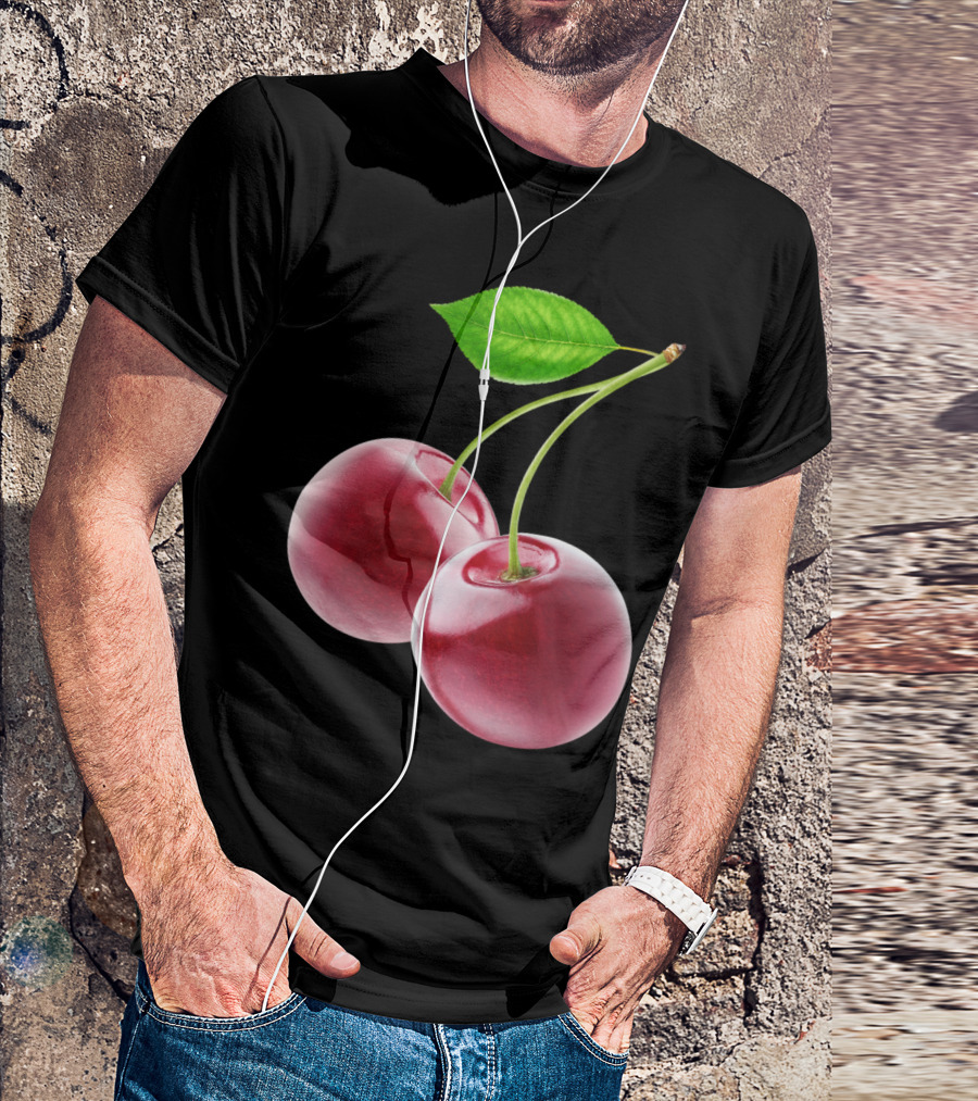 Two Sweet Cherries Sti Cherries With Green Leaf T-Shirt
