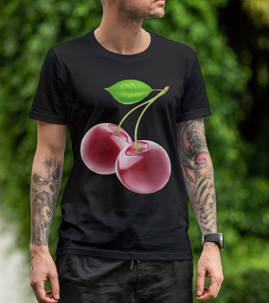 Two Sweet Cherries Sti Cherries With Green Leaf T-Shirt