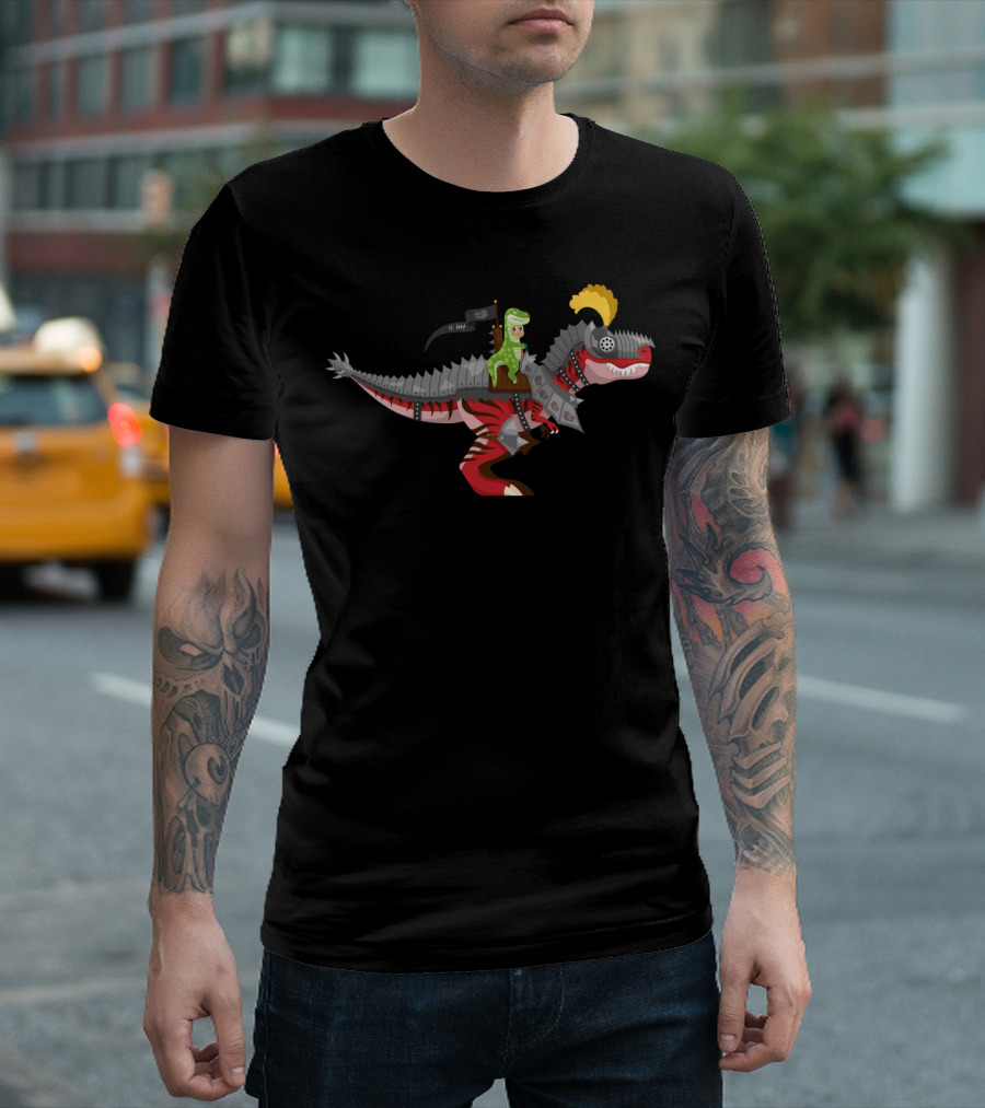 Dino Knight T Rex II Armored Dinosaur Rider T-Shirt