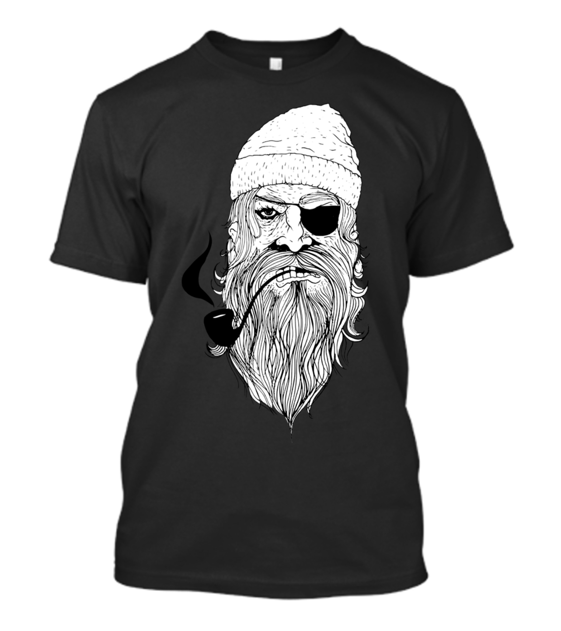 Bad Ass Pirate Bearded Pipe Smoker With Eyepatch T-Shirt