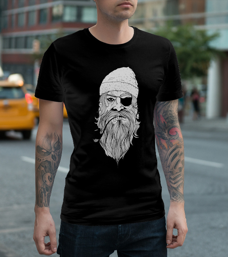 Bad Ass Pirate Bearded Pipe Smoker With Eyepatch T-Shirt