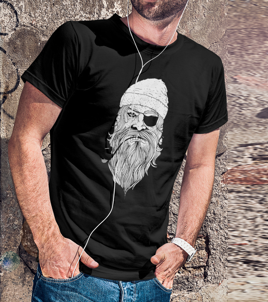 Bad Ass Pirate Bearded Pipe Smoker With Eyepatch T-Shirt