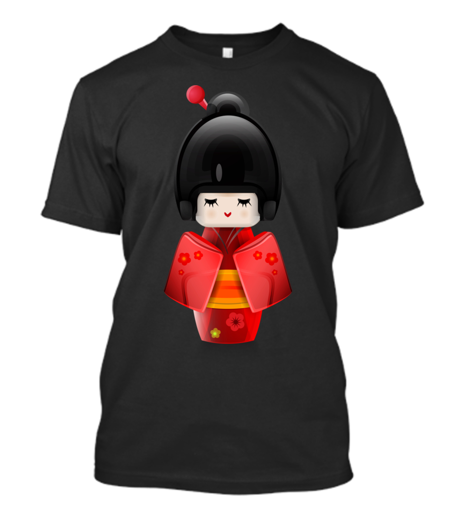 Kokeshi Doll Kimono Floral In Red T-Shirt