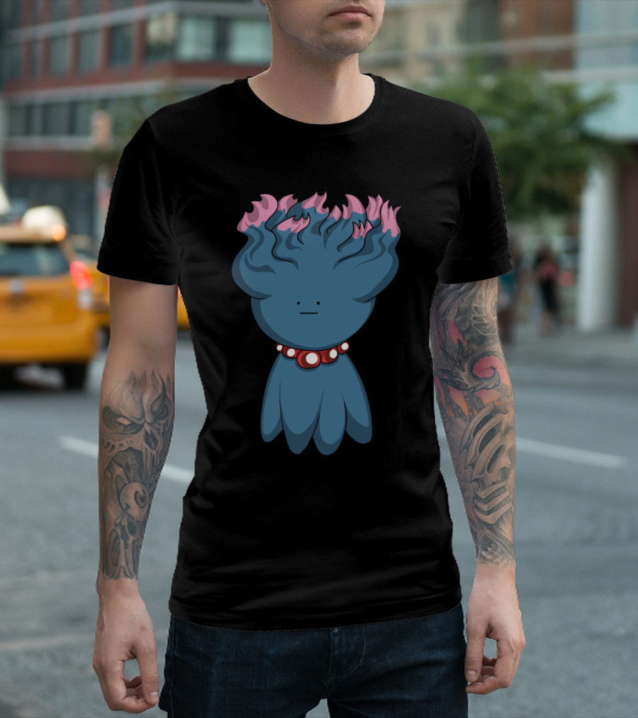 Girleghostr Blue Ghost Character with Pink Flame Hair and Red Beads T-Shirt