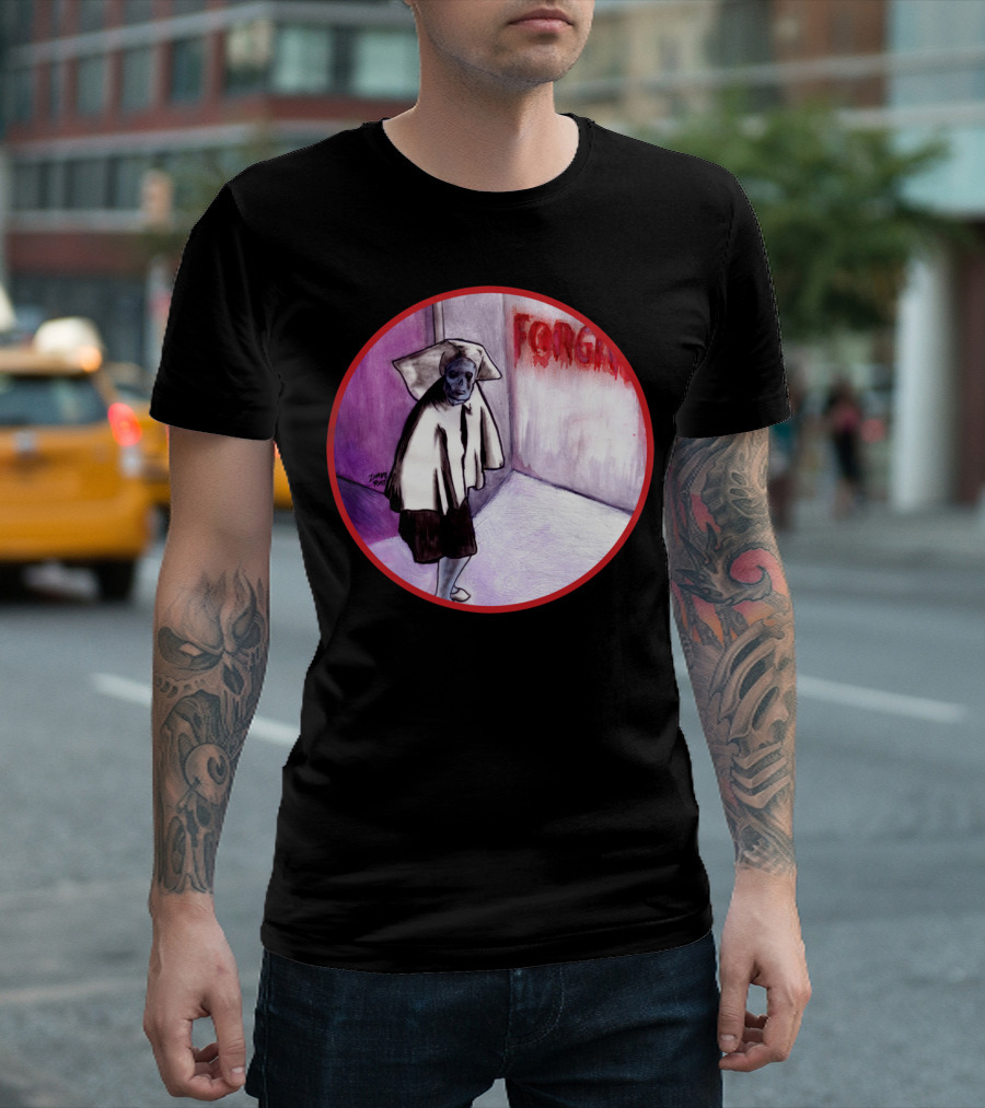 Forgiveness Creepy Nun in Red and Purple Shadows T-Shirt