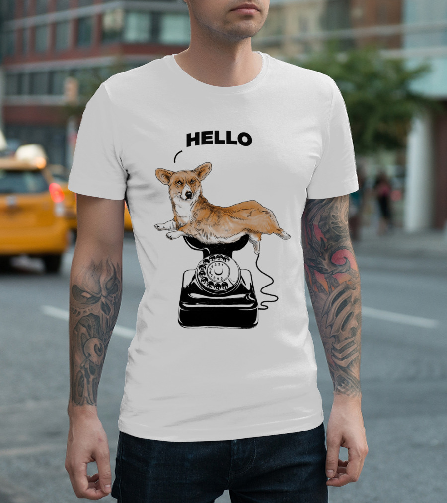 Hello Corgir Vintage Phone Connection T-Shirt