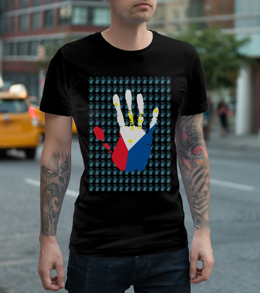Give A Hand By Jrtoyman Philippines Flag Handprint Repeated T-Shirt