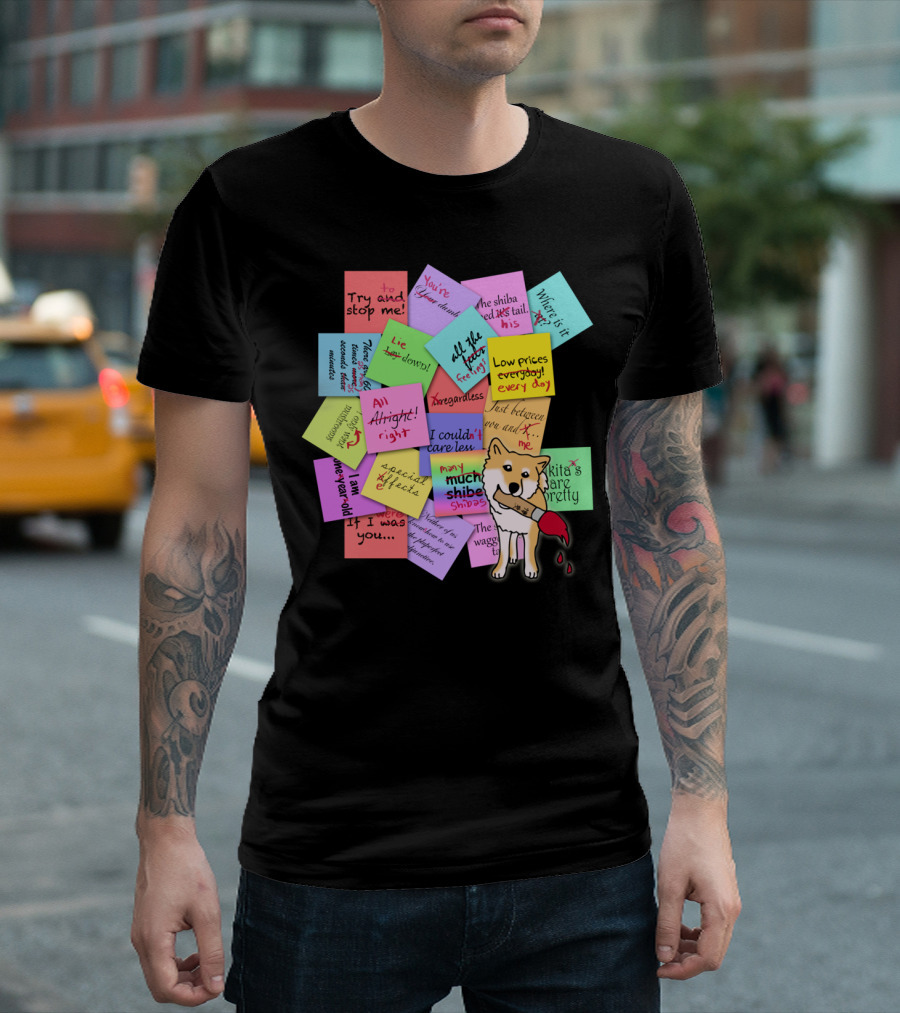 Shiba Takes Back Grammar with Sticky Note Corrections T-Shirt
