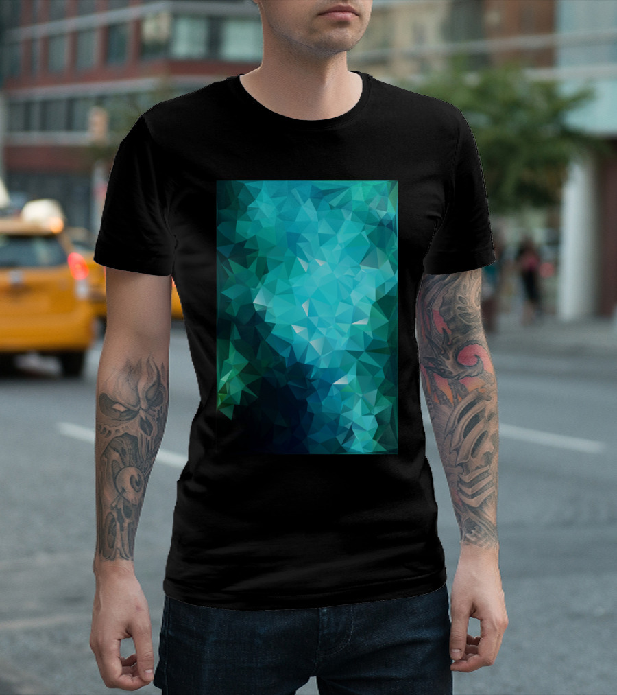 Shimmering Aquamarine Low Poly Design Artful Geometric T-Shirt
