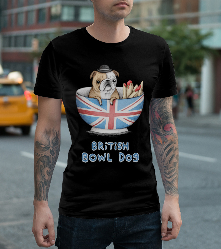 British Bulldog in Union Jack Bowl with Fries T-Shirt