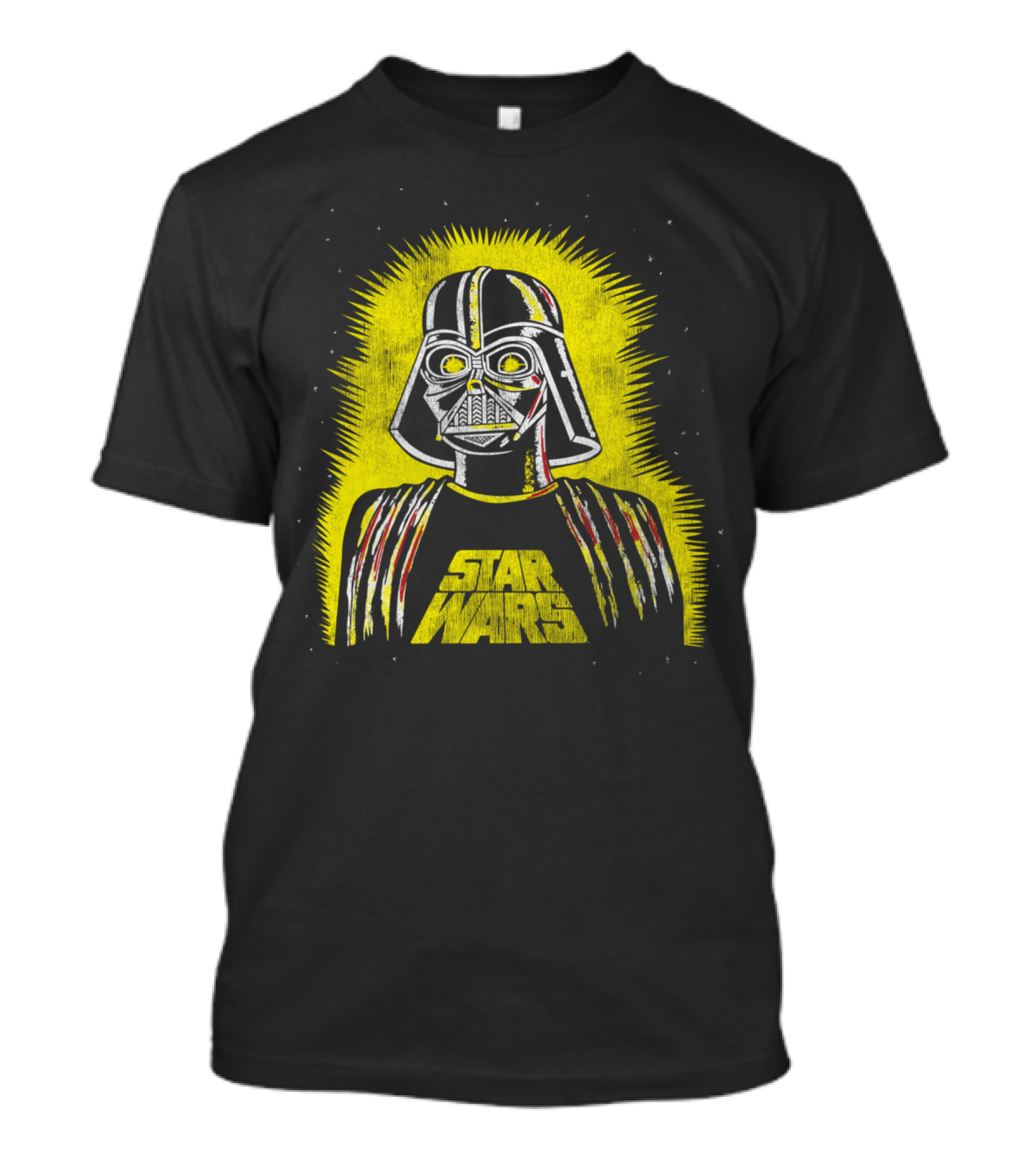 Star Wars Classic Distressed Vader Retro Style Yellow Burst T-Shirt