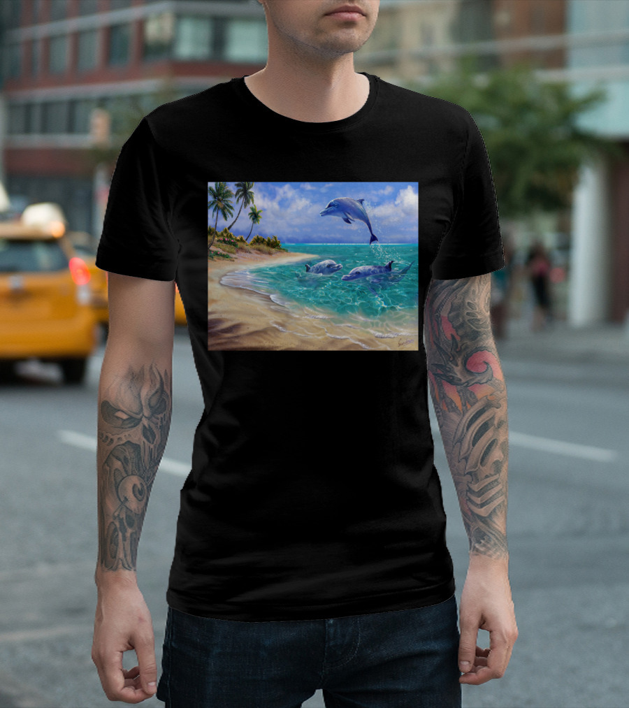 Bahama Dolphins Tropical Paradise with Jumping Dolphins T-Shirt