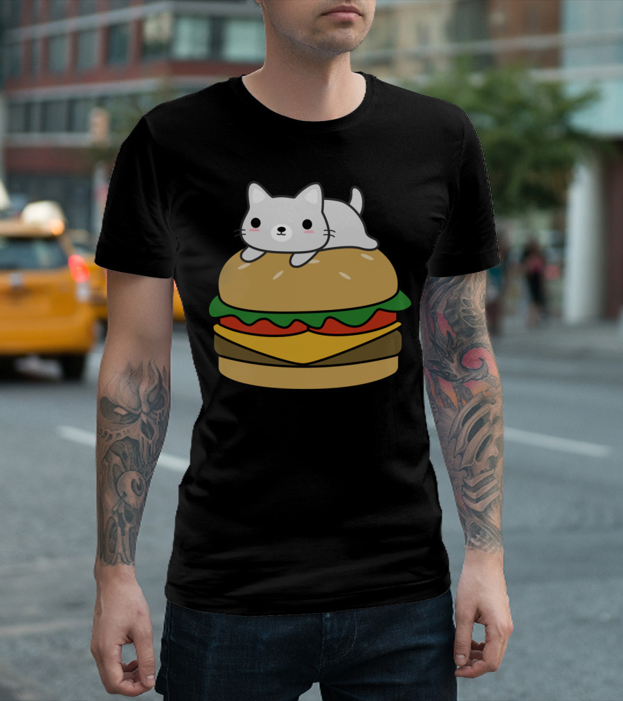 Cute Hamburger Cat On Bun T-Shirt