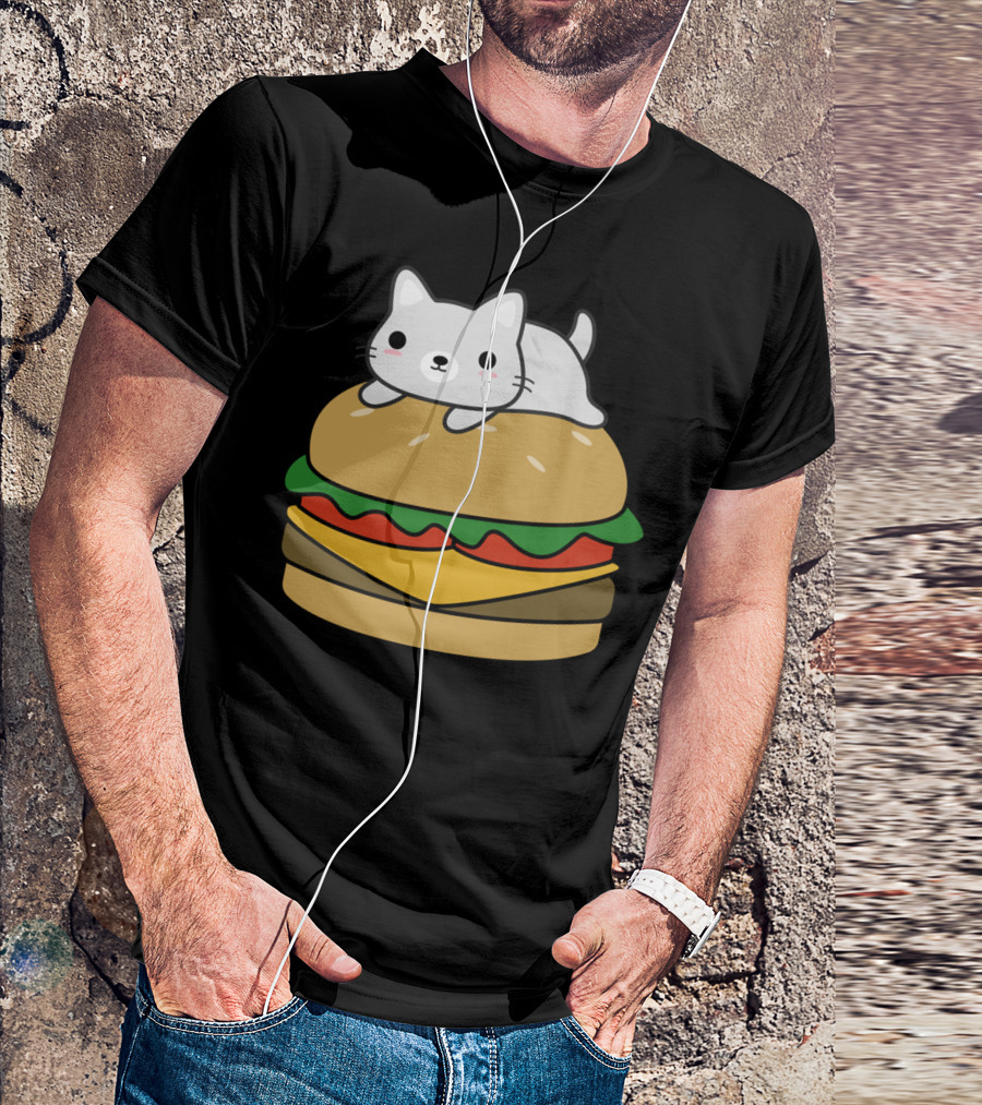 Cute Hamburger Cat On Bun T-Shirt